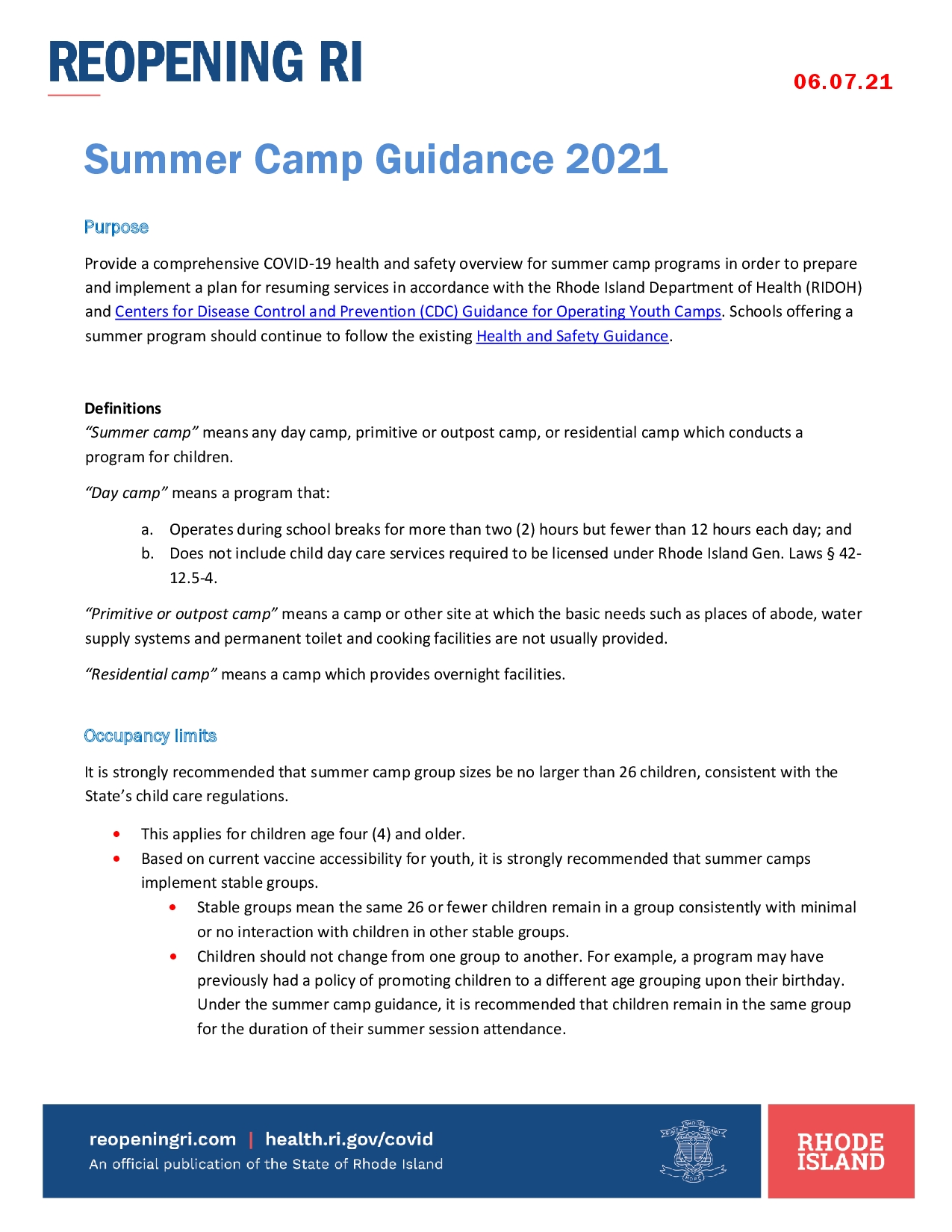 Summer Camp Guidance 2021
 
 
Purpose
 
